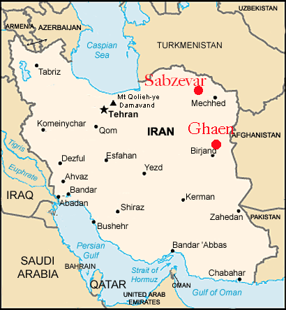 Carte Iran Sabzevar Ghaen Région production Safran