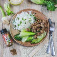 tofu grillé pak choï, riz parfumé aux 5 parfums