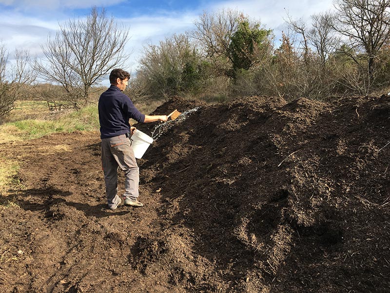 IMG_5644 préparat biodynamiqueliquide épandu sur compost à la balayette