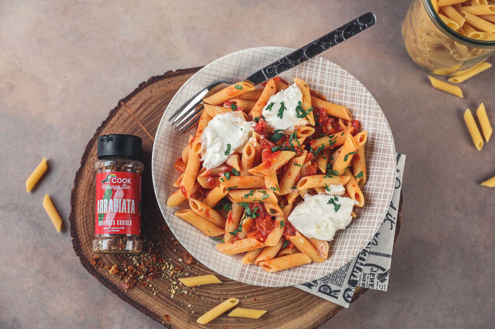 Penne all arrabiata et burrata