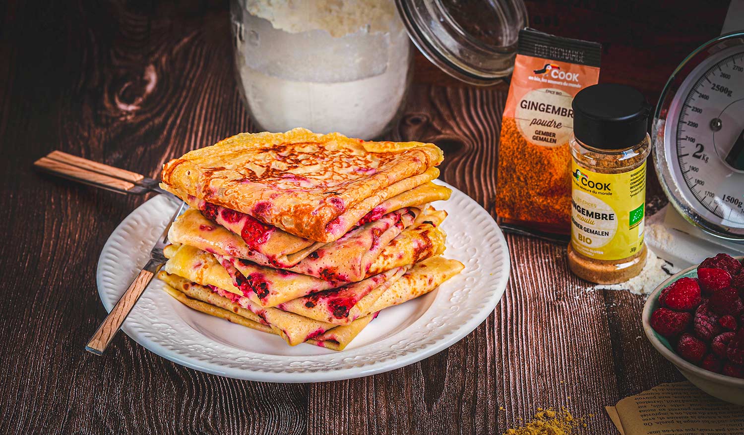 crêpes gingembre et framboise