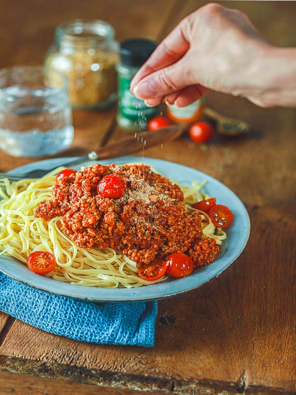 Sauce bolognaise végétarienne à base de protéines de soja